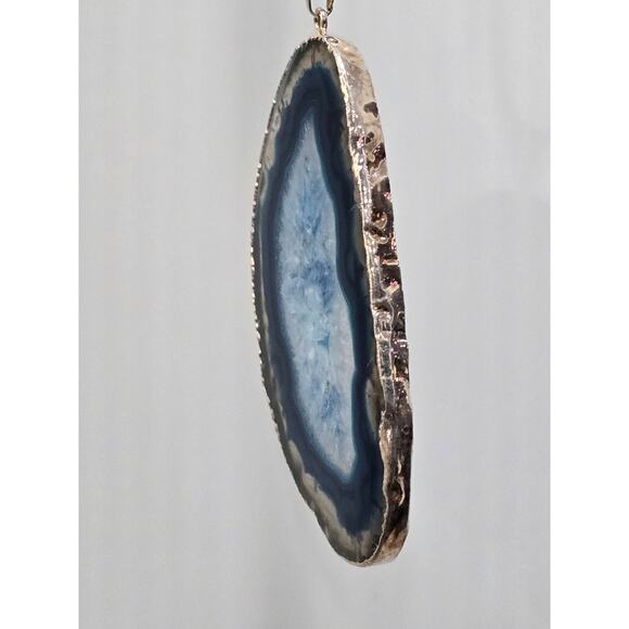 Blue Agate Slice Pendant Necklace | Natural Stone | Adjustable Cord - Picture 16 of 16